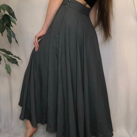 Floor Length A-line Full Grey Skirt - Picture 3 of 6